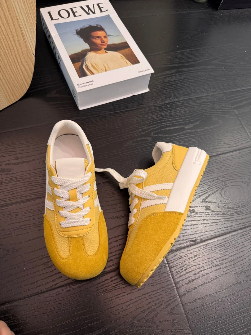 ÉLFSET | 真皮德训鞋女2025夏季款厚底透气网面休闲运动鞋-ESG