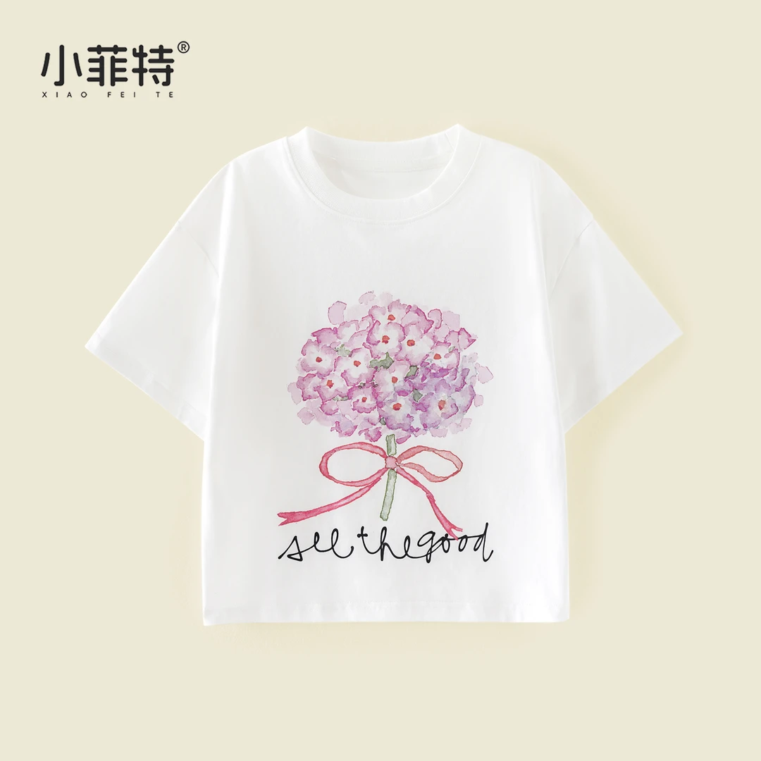 小菲特夏季新款女童清新短袖t恤薄款洋气女宝宝宽松上衣HNYX52146
