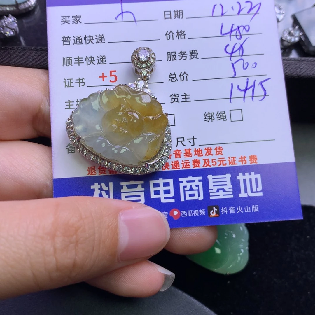 颈饰银S925镶嵌翡翠小*玉