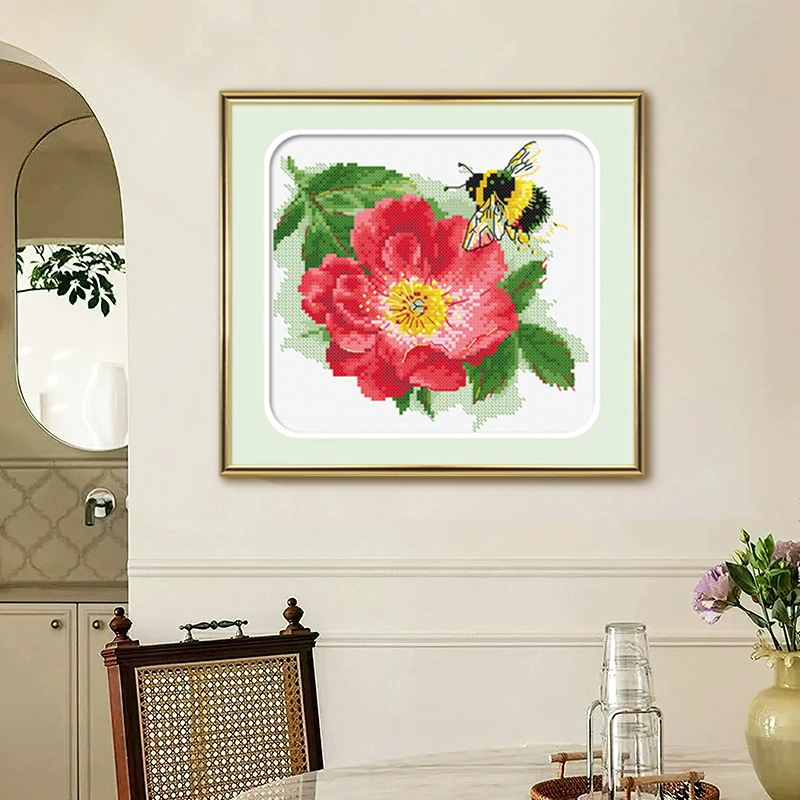 KS十字绣蜂花2025年新款客厅卧室挂画自己绣手工棉线植物花卉