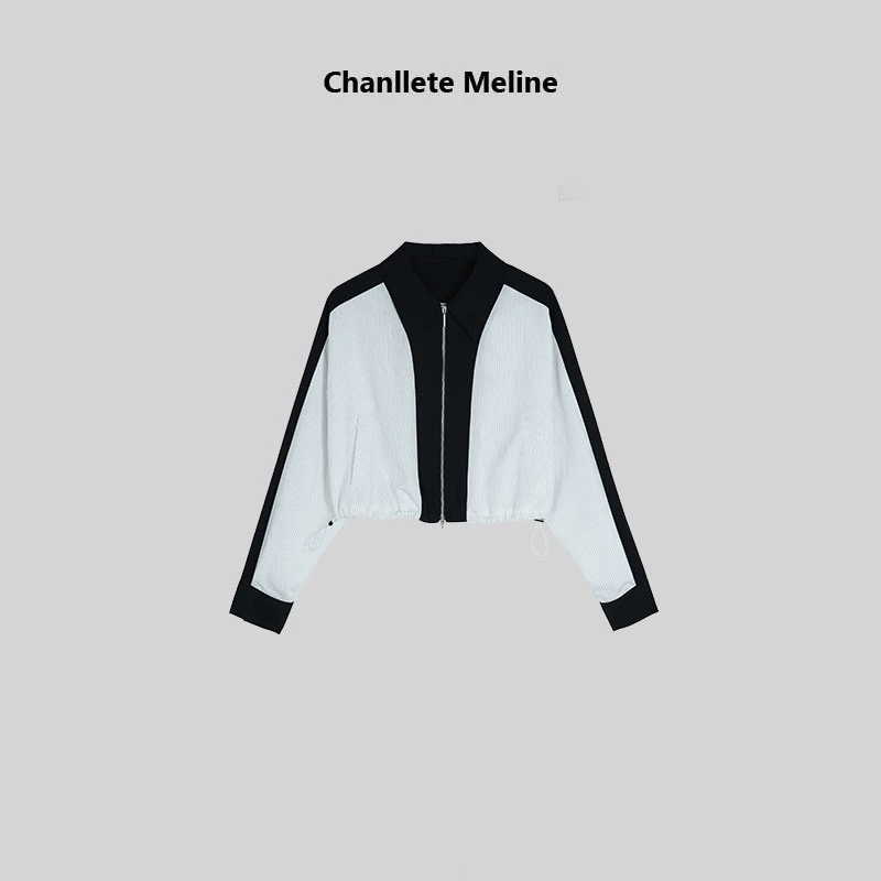 【Chanllete Meline】“极简碰撞”莫代尔黑白撞色休闲外套CMCW-10026
