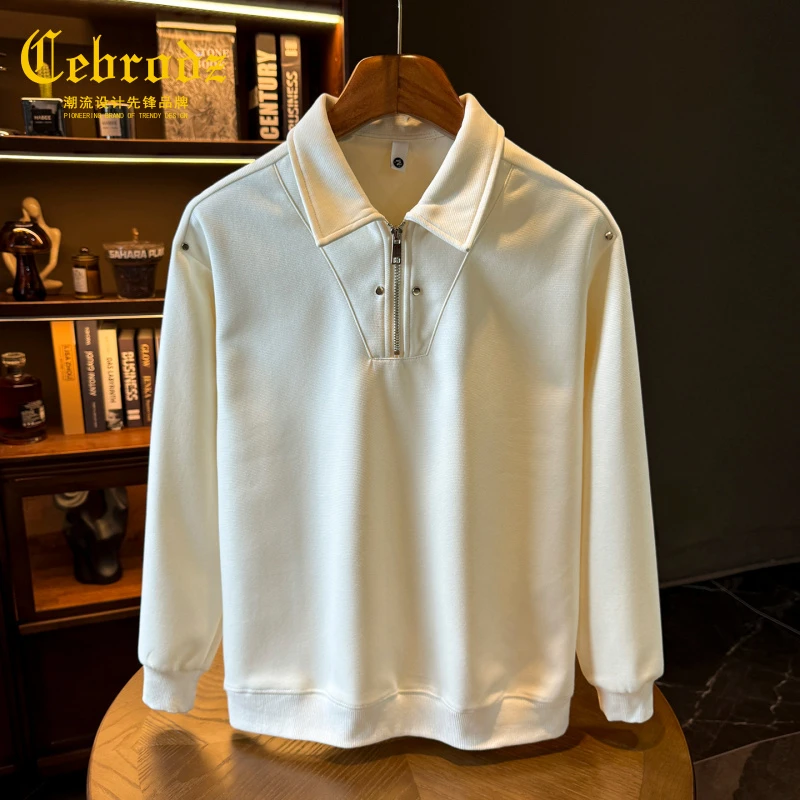 法国Cebrodz新款长袖polo衫男款秋季翻领卫衣衬衫爸爸装打底衫