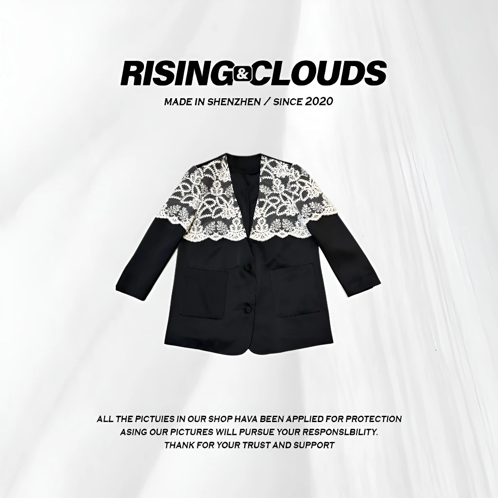 莎莎【浮云】百搭气质拼接舒适蕾丝西装外套030589