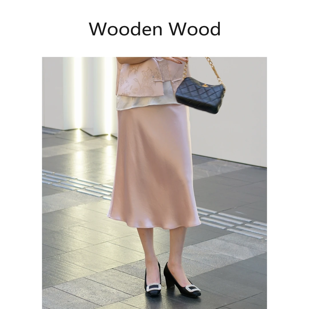 Wooden Wood“风情万种”小资高级醋酸垂感鱼尾半身裙女W24CX371