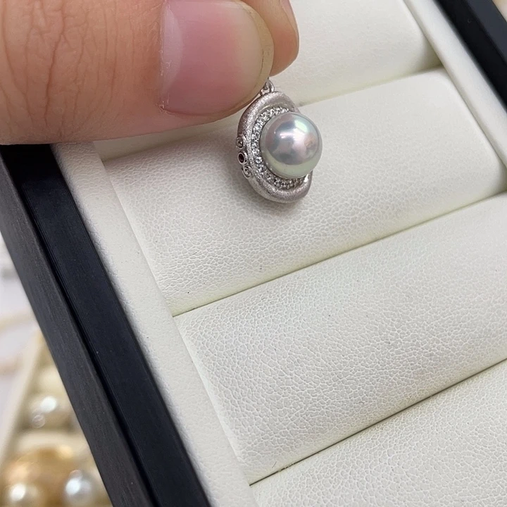 银S925镶嵌海水珍珠吊坠(不含链)
