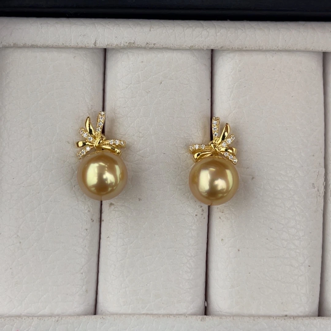 未镶嵌海水珍珠裸珠金珠镜面光茶金对珠不含配件10–11mm