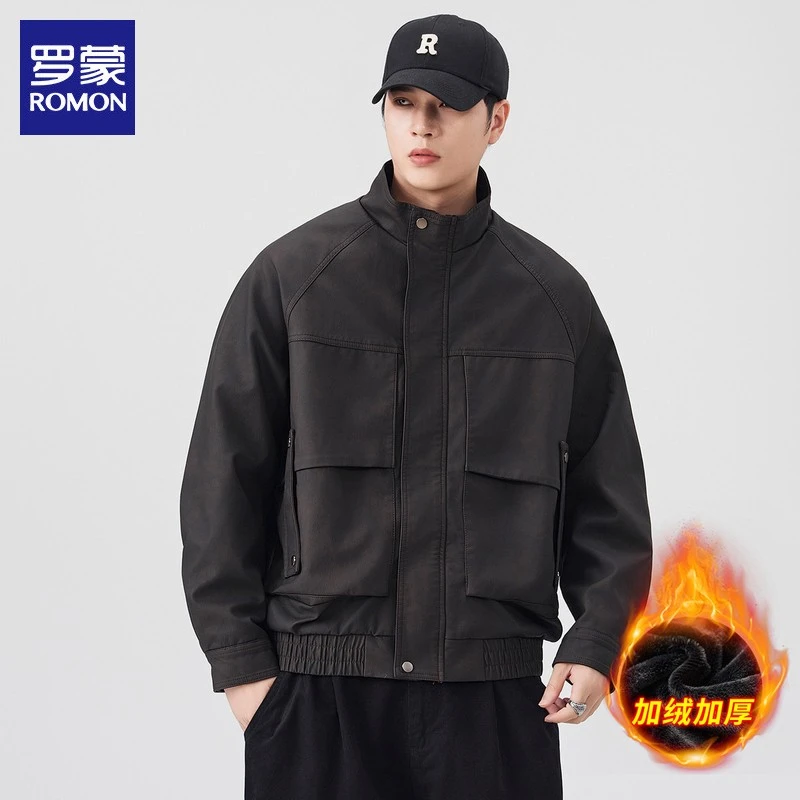 罗蒙男士美式皮衣冬季新款潮牌高级感痞帅加厚保暖立领外套男款
