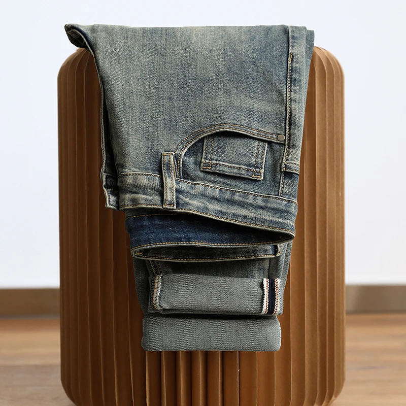 春秋复古九分牛仔裤男款潮牌修身直筒休闲百搭弹力潮流水洗长裤子