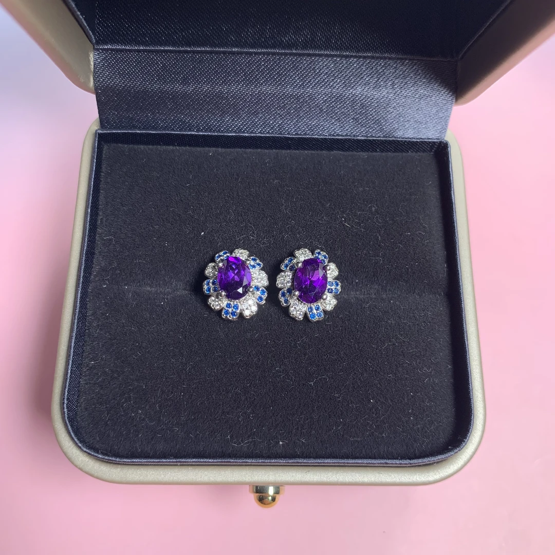 复古宫廷女耳饰气质精美紫色银镀经典简约豪华金