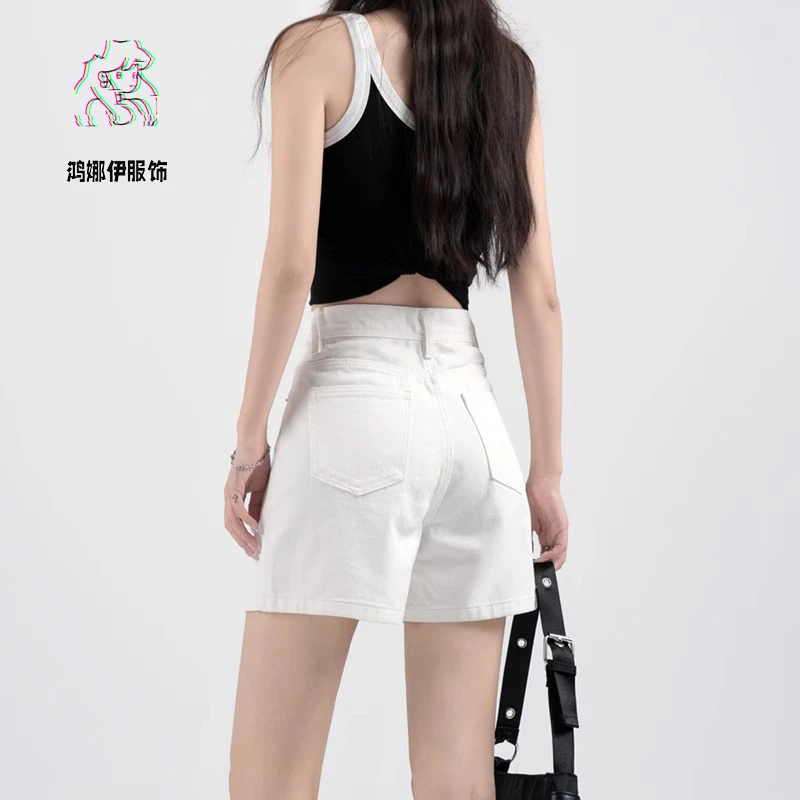 白色高腰四分牛仔短裤女2025年夏季薄款新款宽松显瘦a字阔腿热裤
