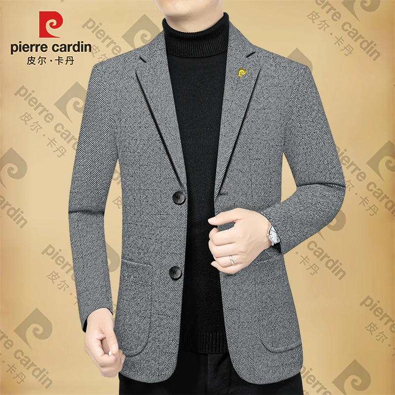 皮尔卡丹男士新款西服春秋季高档西装领夹克外套中年爸爸男装商务