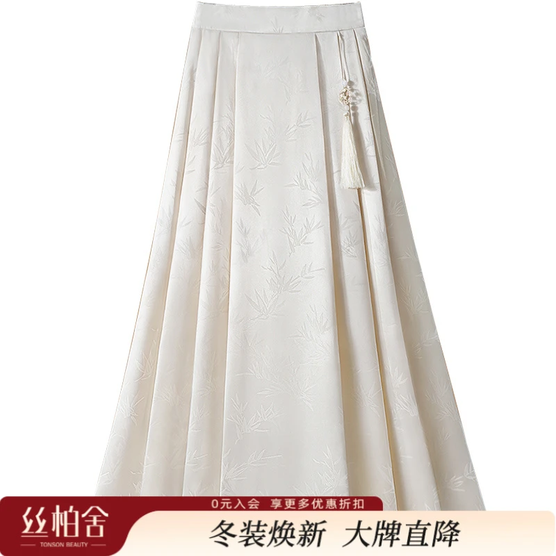 丝柏舍2025秋季新款女装气质松紧高腰A字国风半身裙S51B0657B