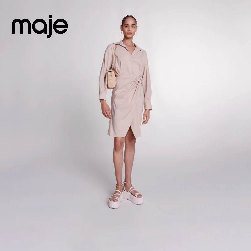 Maje秋季女装法式设计感褶皱系带收腰衬衫连衣裙短裙MFPRO03557