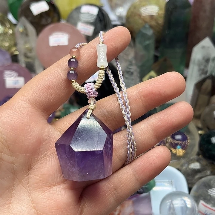 珠宝半成品未镶嵌水晶37克紫水晶吊坠