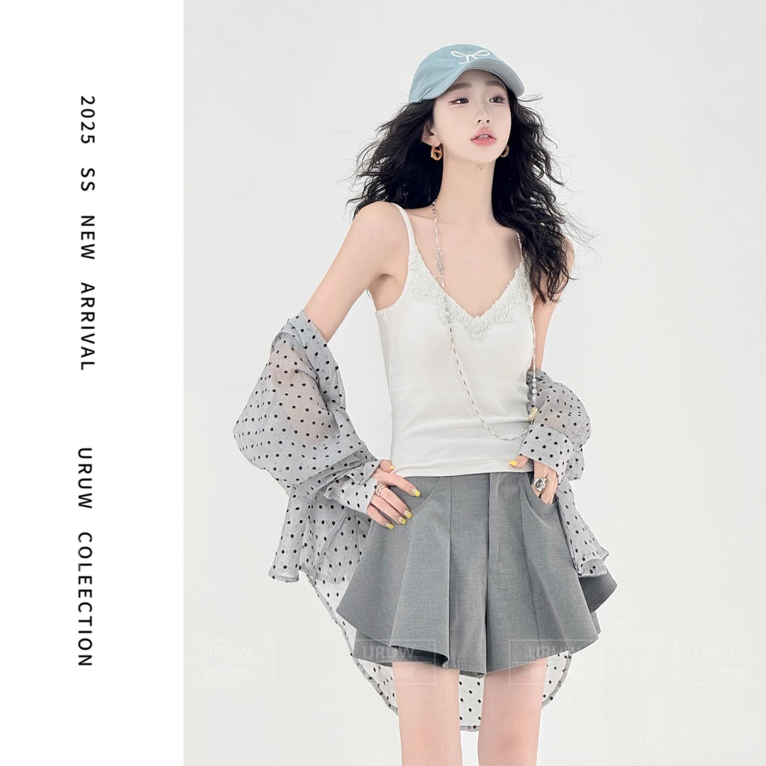 【颖子定制】夏季时尚蕾丝花边V领美背女休闲带胸垫吊带背心9573