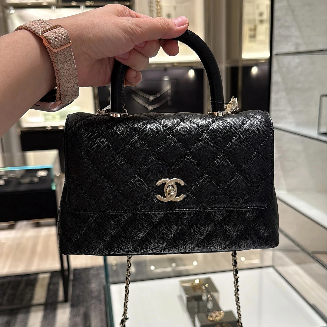 99新 Chanel/香奈儿 4063|香奈儿黑金荔枝牛芯片新款小号coco斜挎