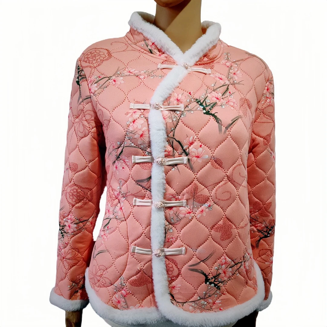 新款棉袄女冬季大花花夹棉保暖妈妈加棉加厚网红袄冬天棉袄加厚款