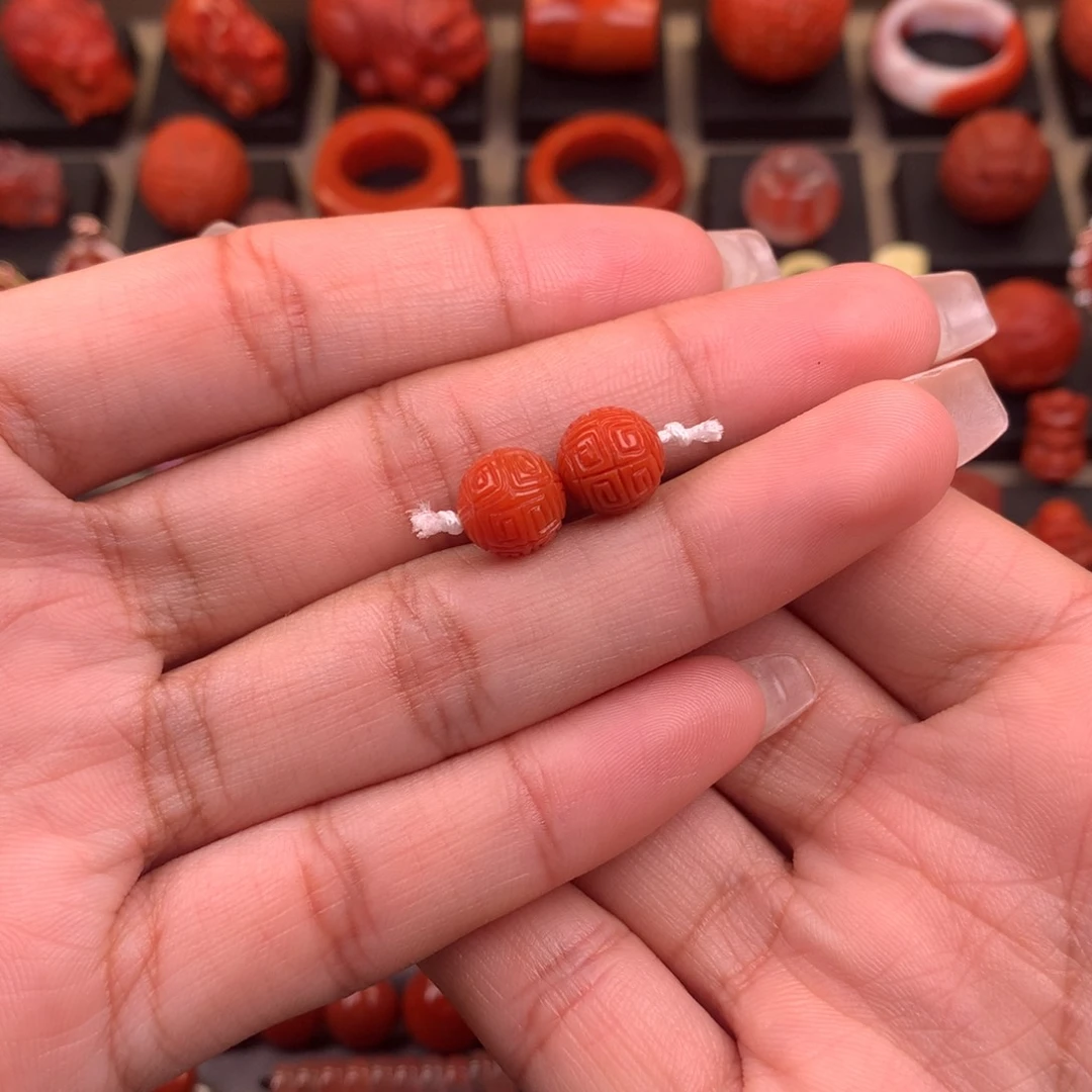 南红玛瑙未镶嵌回纹对珠9+