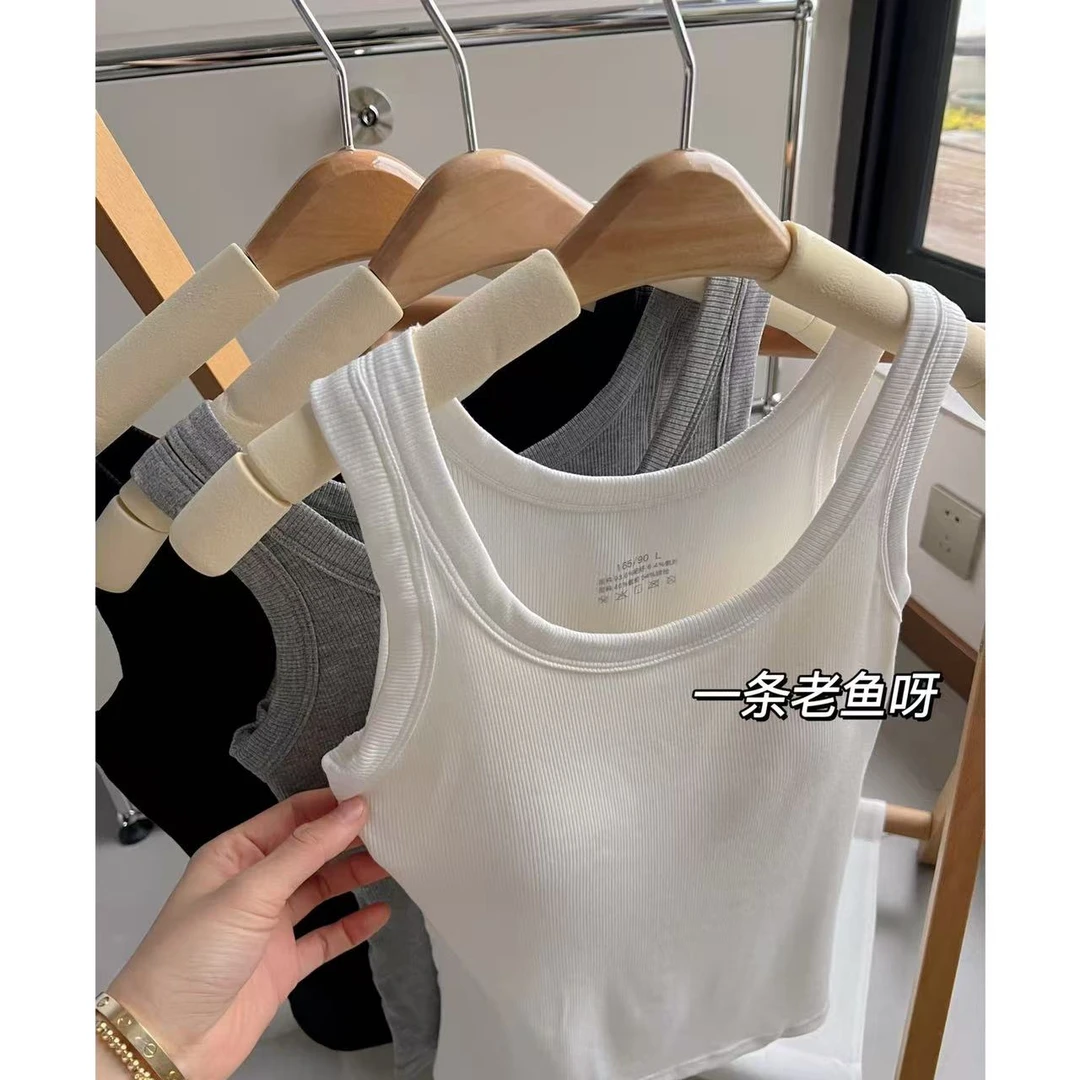 M 自带胸垫春季新款华夫格背心女