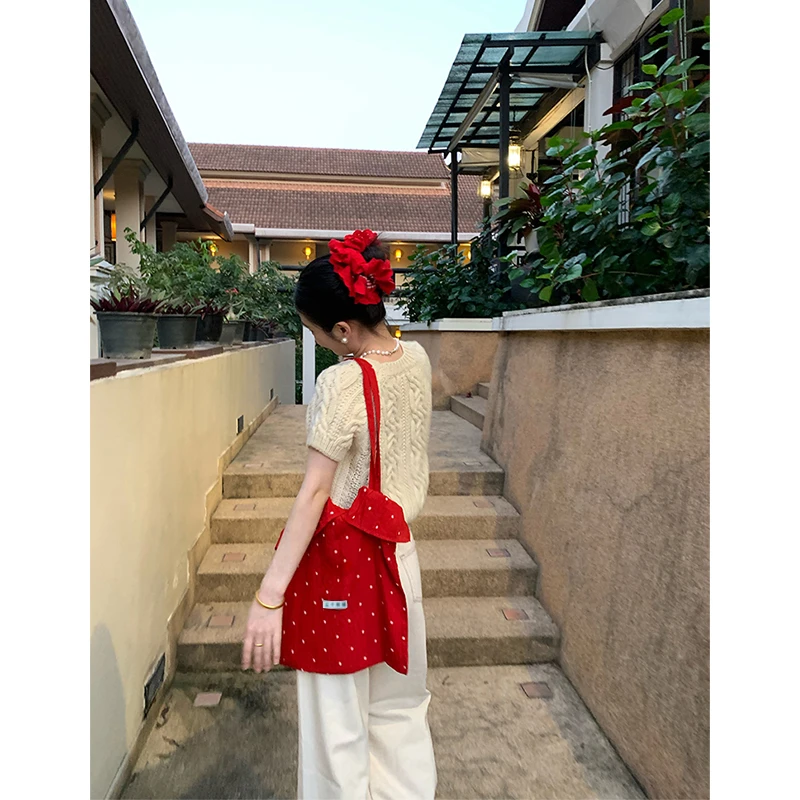 【花卉意境】小众设计感红色波点单肩包女日常外出百搭包包新款B10