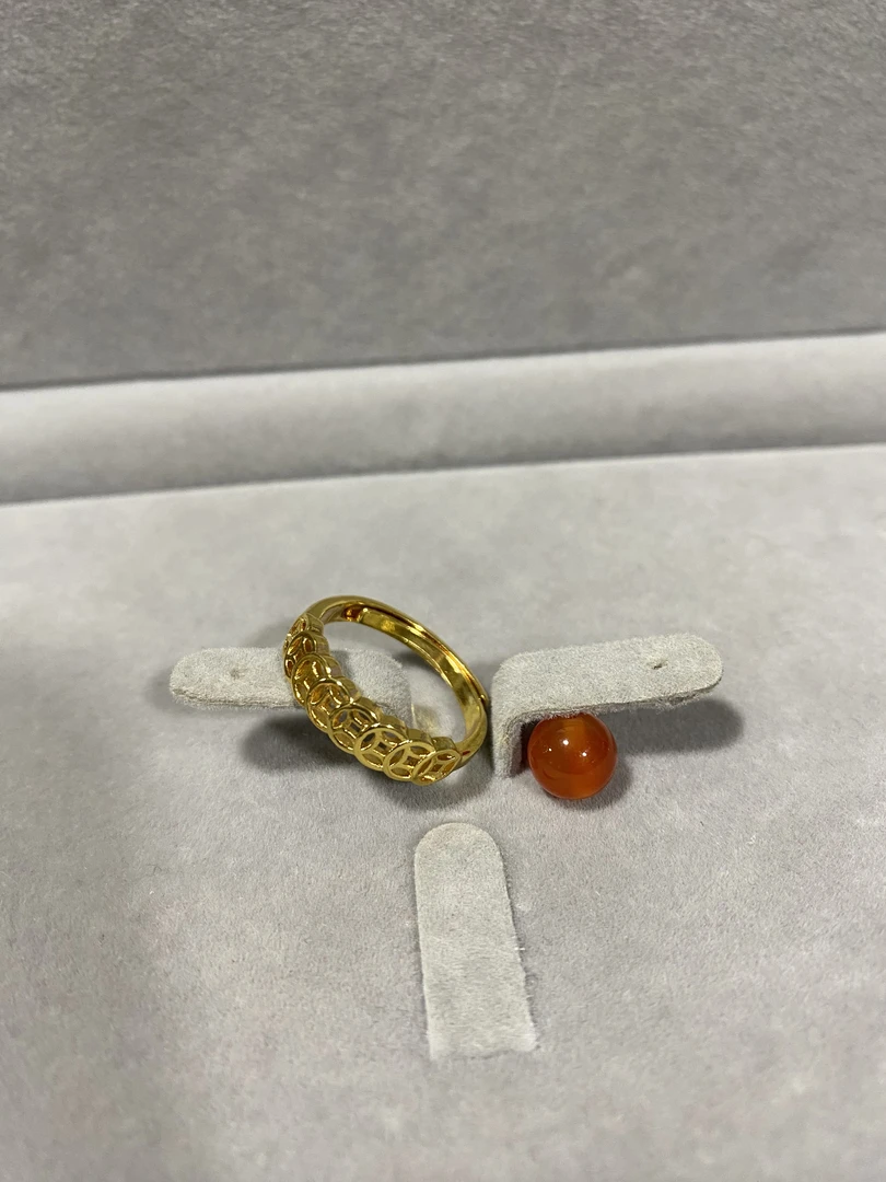 A605阿文专属金色精工钱多多戒指 玛瑙珠 渡金 饰品多样性发货