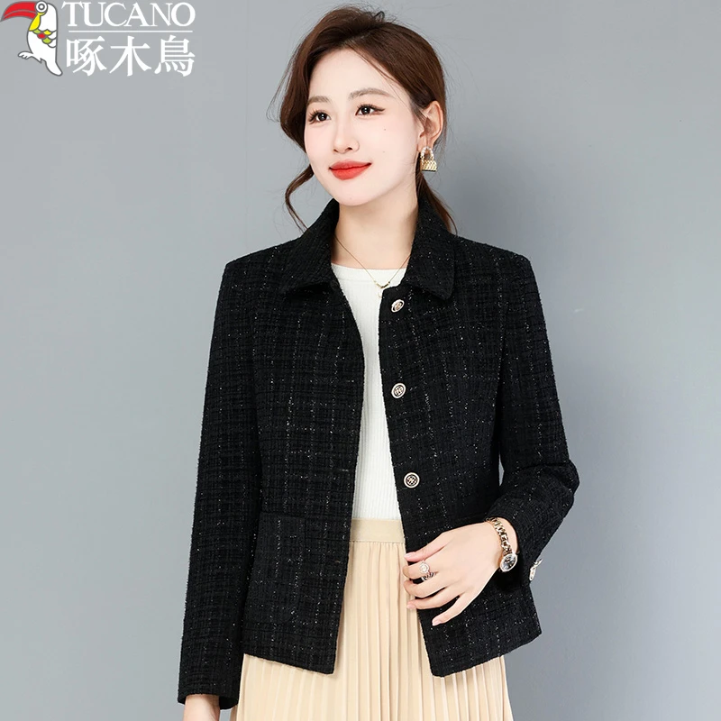 TUCANO/啄木鳥短外套女春秋冬加绒厚新款洋气小香风气质时尚上衣