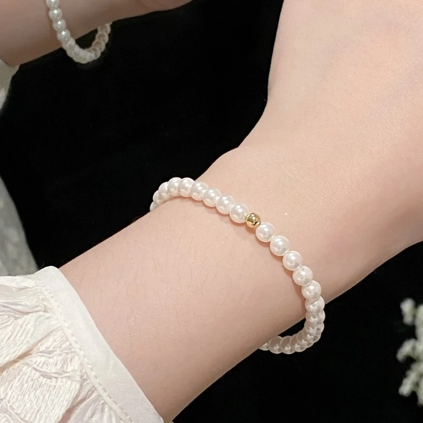 【小玲】4mm左右正圆冷白小米珠弹力绳手链 贝珠