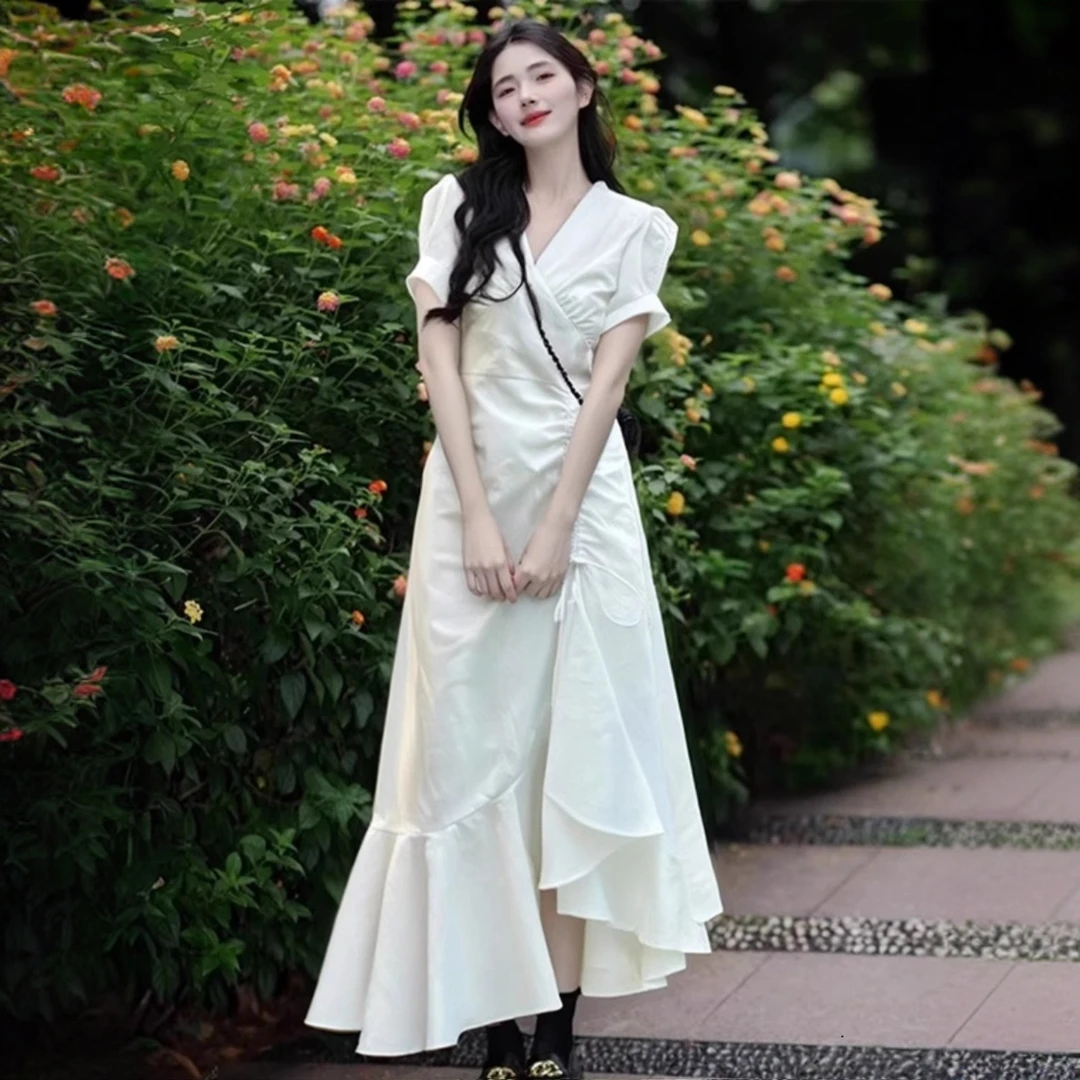 夏季新款微胖mm大码洋气法式连衣裙不规则时髦显瘦长款裙子200斤