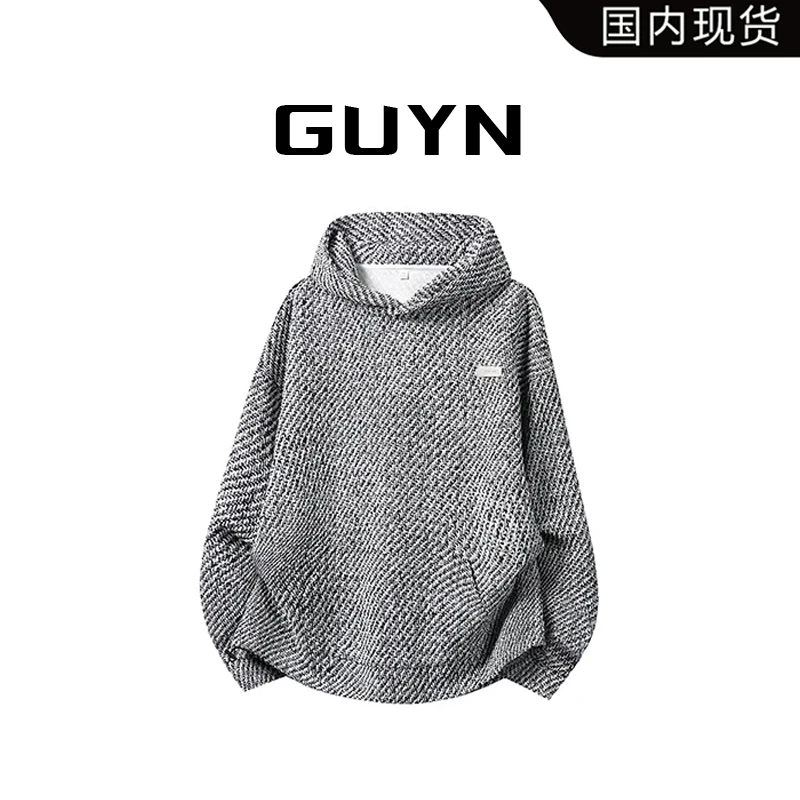 【品牌现货】GUYN轻奢老钱重磅连帽卫衣男秋季小香风高级感复古外套