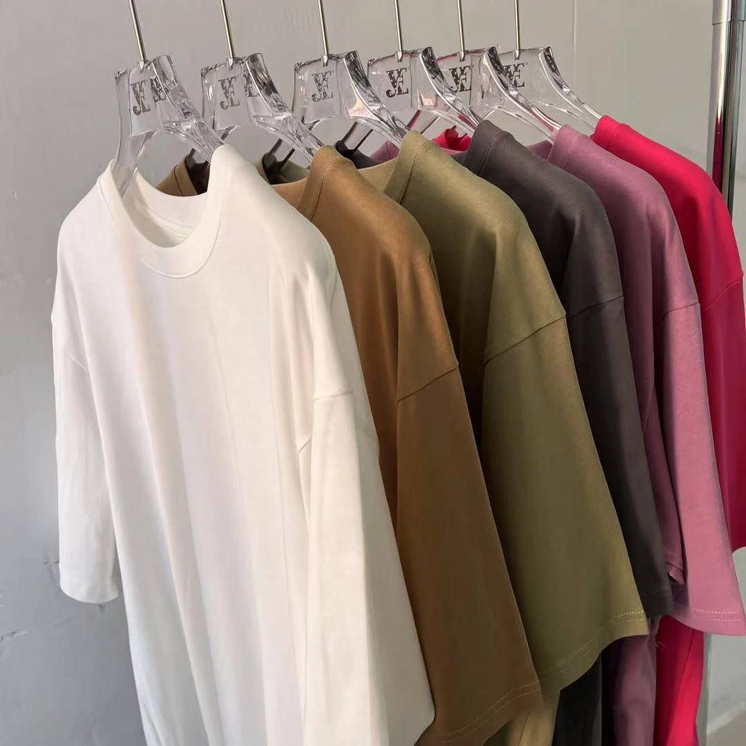 新款纯棉短袖阔版T恤打底衫圆领百搭休闲透气纯色简约男女同款