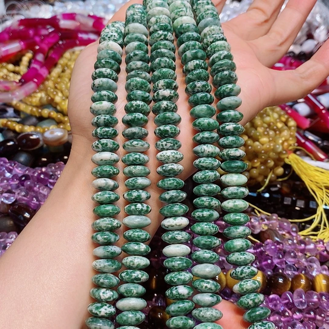 玛瑙/玉髓散珠菠菜绿飞碟12mm一条