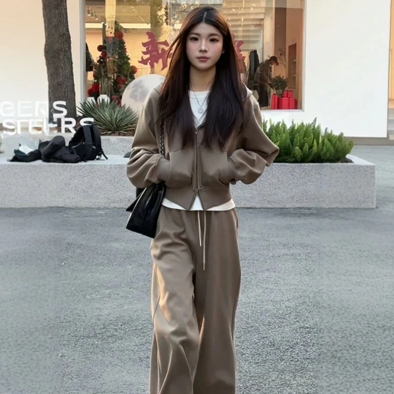 韩系高级感连帽时尚套装春秋松弛感穿搭独特漂亮两件套