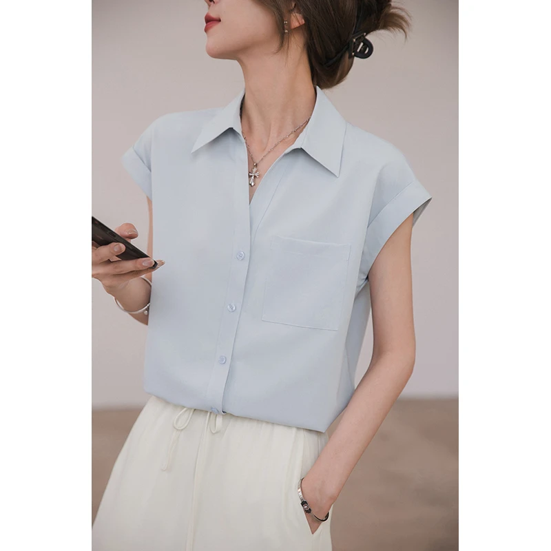 小谷粒【随心搭衬衫】初夏新品 飞袖气质设计感职场通勤上衣短袖T袖