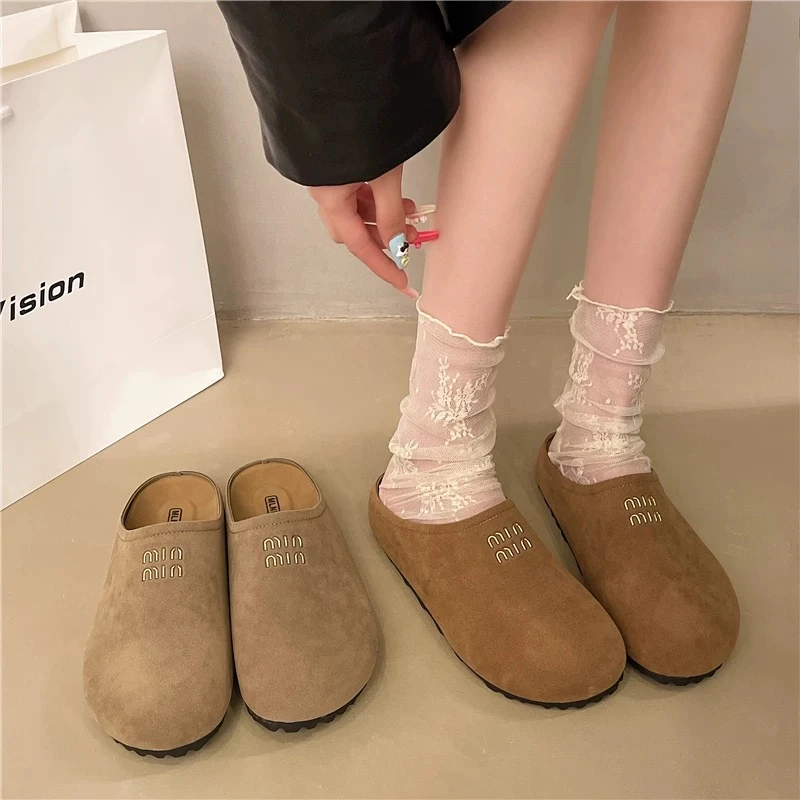 厚底勃肯鞋女包头半拖鞋女外穿2025新款春秋季一脚蹬丑萌博肯单鞋