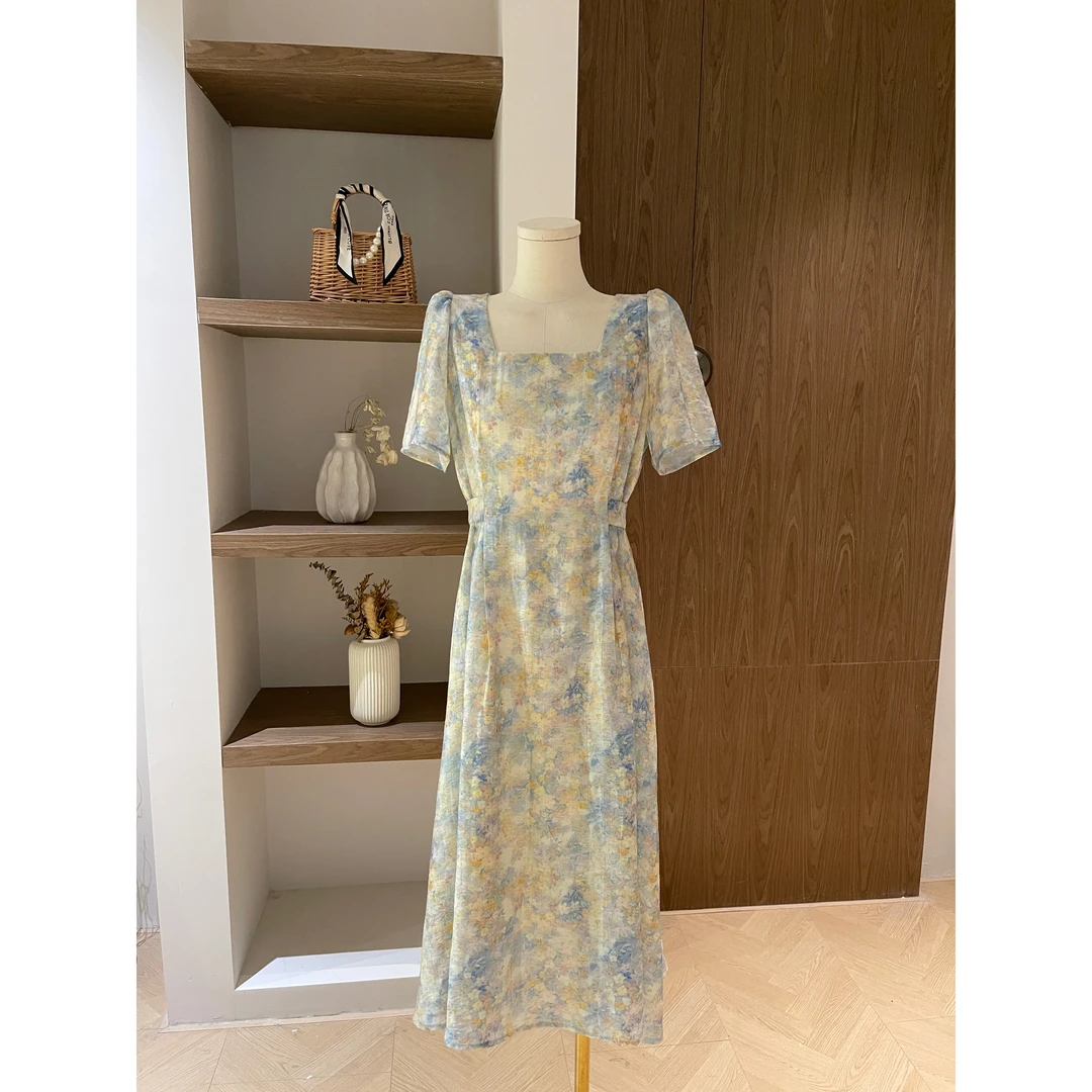 【盛夏】油画碎花方领连衣裙2631私服号