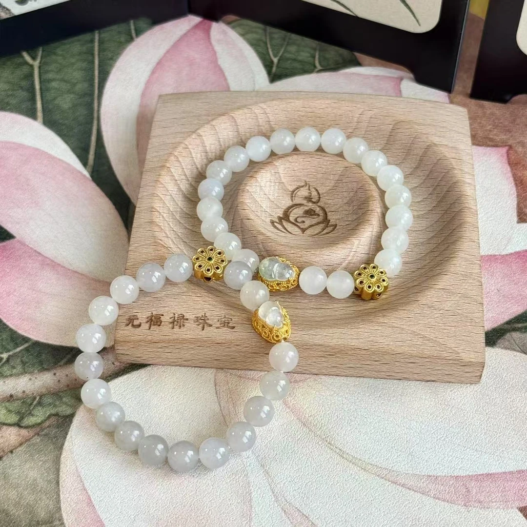 【软玉承福】天然和田白玉翡翠点缀白冰葫芦百搭(多样性发其一）