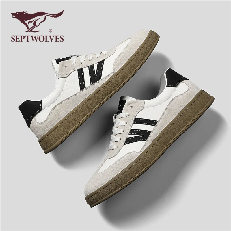 七匹狼男鞋秋季时尚百搭休闲鞋男士运动增高小白鞋厚底复古德训鞋