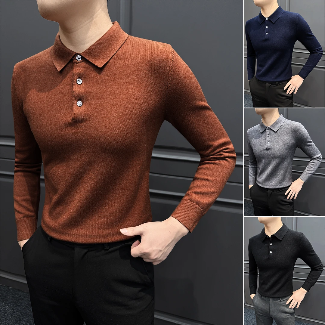 莱赛尔针织polo衫男款爆款2025新款冬季高级感男装纯色男士打底衫