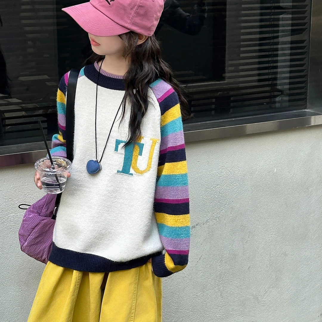 女童毛衣秋冬2025新款儿童洋气套头衫冬季韩版大童初中生针织衫潮
