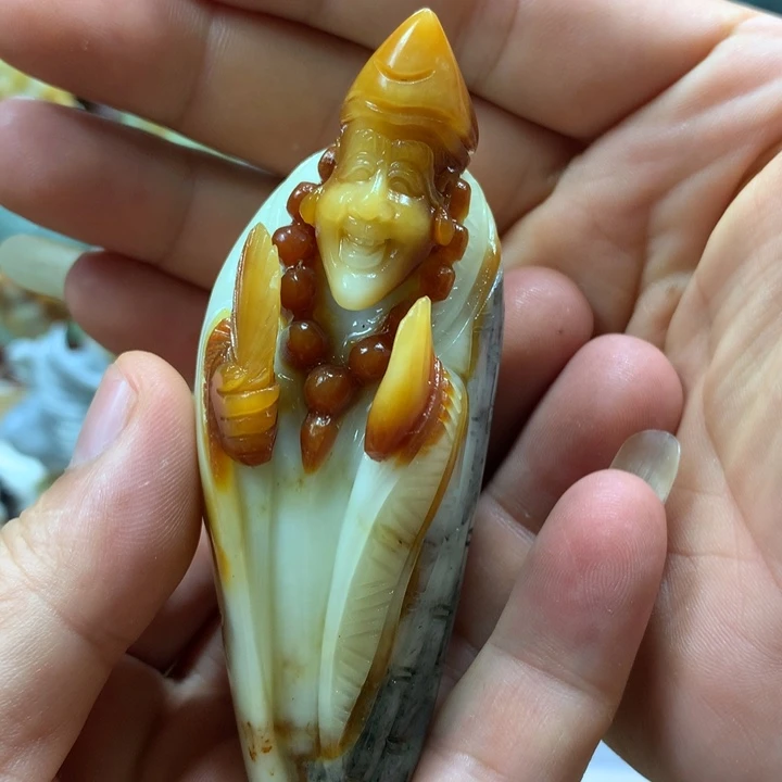 大***】未镶嵌蛇纹石玉手把件