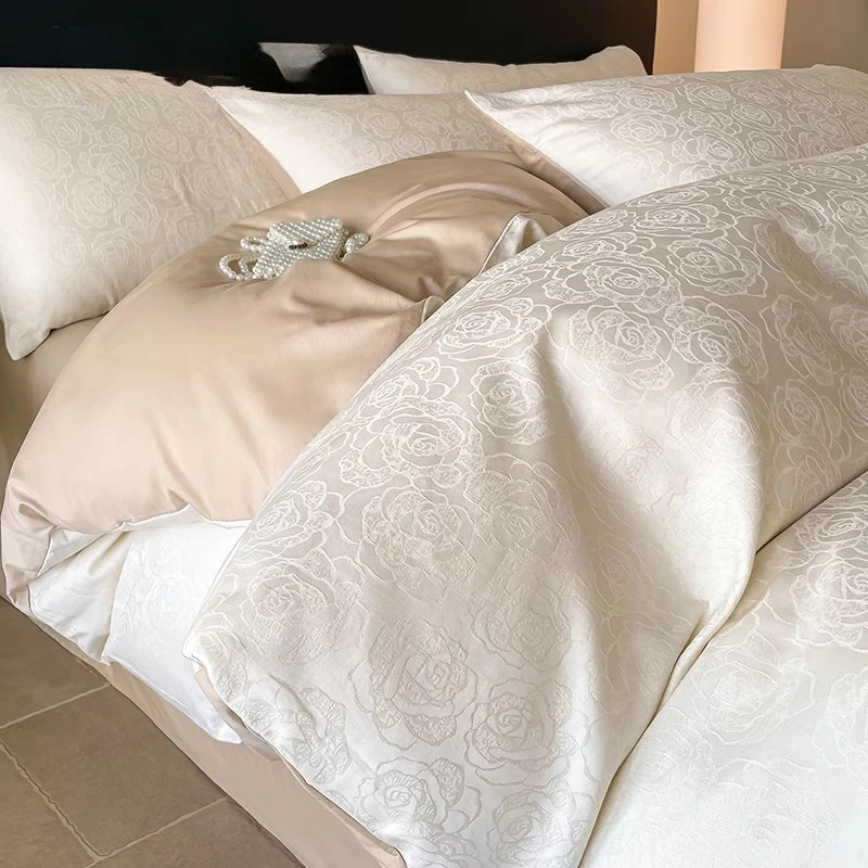 全棉床上双面四件套2025新款纯棉提花被套床单床笠轻奢高级感床品