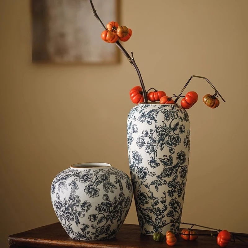 复古青花瓷缠枝莲水养陶瓷花瓶创意装饰家庭客厅花器766 767 768