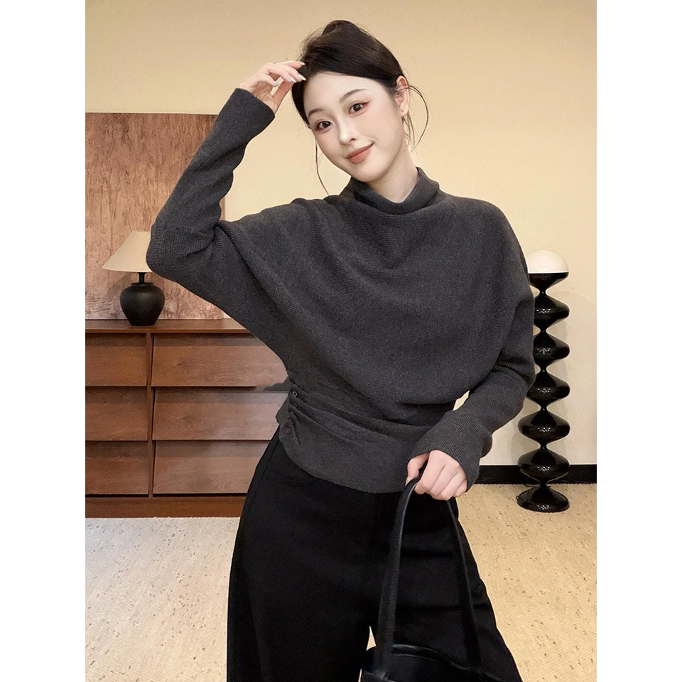 已到货 赫本秋冬新款堆堆领高领显瘦百搭针织衫女毛衣上衣