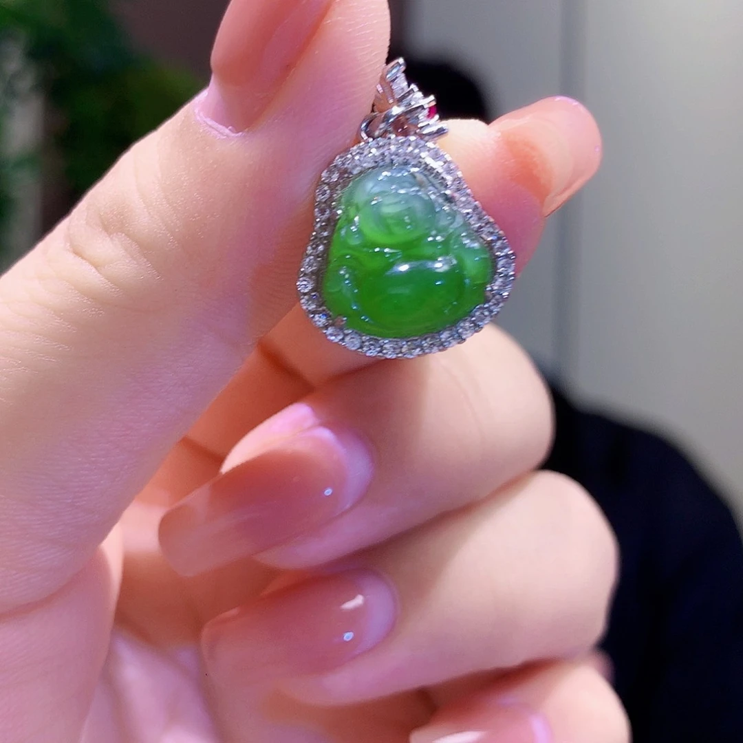 和田玉（碧玉）银S925镀金镶嵌颈饰