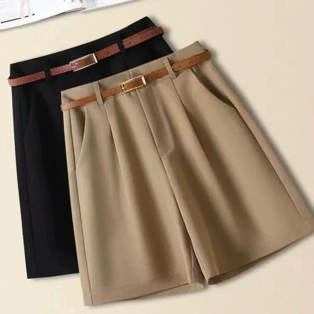2025夏季新款女时尚百搭高腰显瘦A字阔腿西装薄款短裤0538
