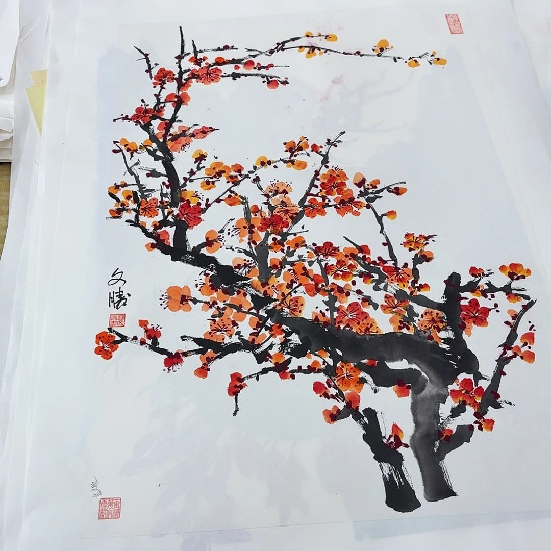 国画四尺三开手绘作品