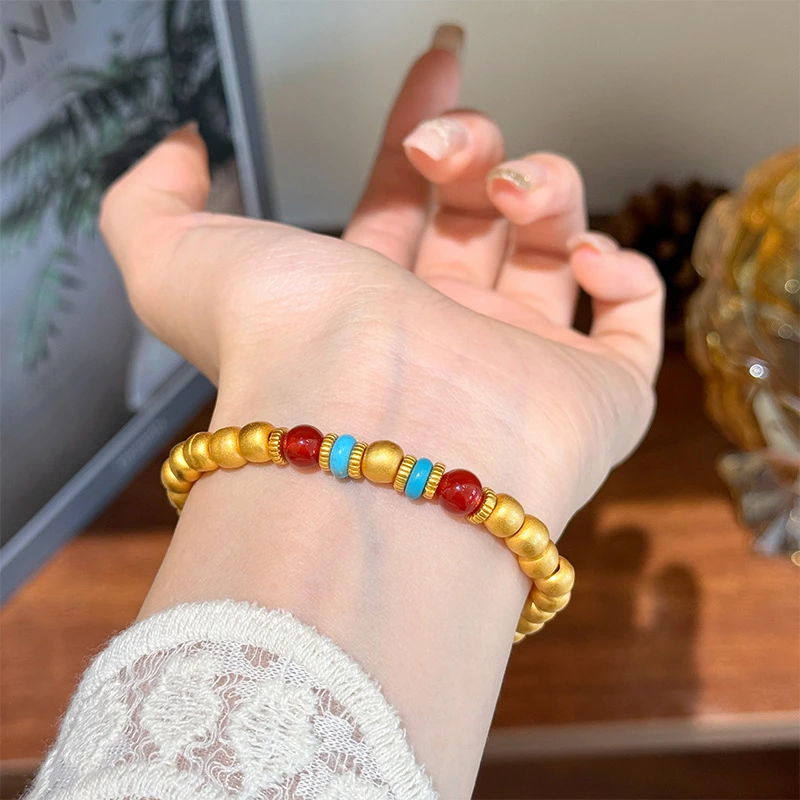 铜合金手链 彩色新中式复古简约百搭沙晶手链饰品串珠手饰手串