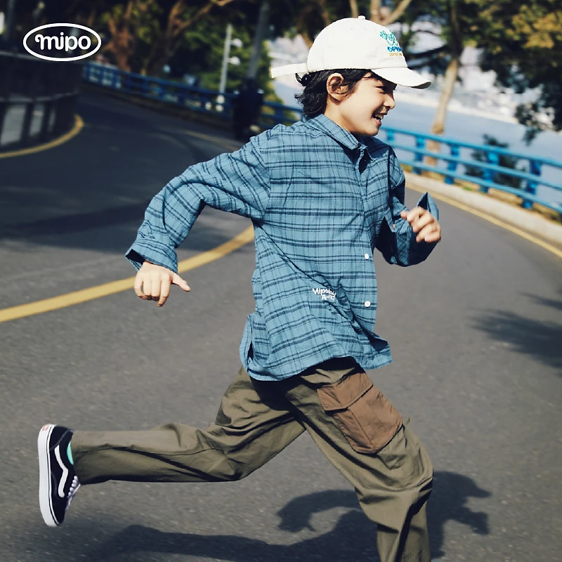 【水洗格纹衬衫】mipo春秋户外复古休闲格纹衬