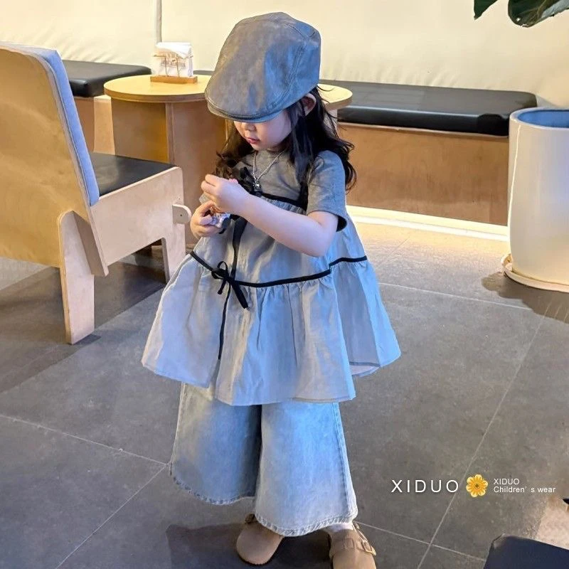 韩国童装2025夏季新款女童叠穿套装儿童短袖T吊带儿童服装