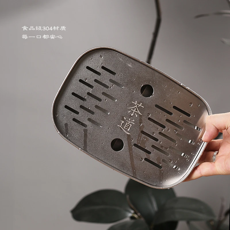 新款方形不锈钢工夫茶盘储水家用户外便携茶托盘茶具全套干泡台